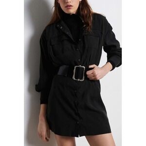 ba&sh Dress Womens Medium Black Robe Crew H22EWINR Midi Button Down New‎ Tag